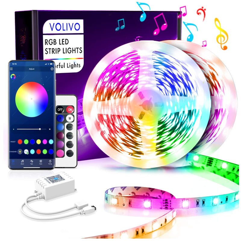 [AUSTRALIA] - Volivo Bluetooth Led Strip Lights 50ft, Smart App Controlled Music Sync with Remote 5050 RGB Color Changing Led Lights for Bedroom, TV, Home 