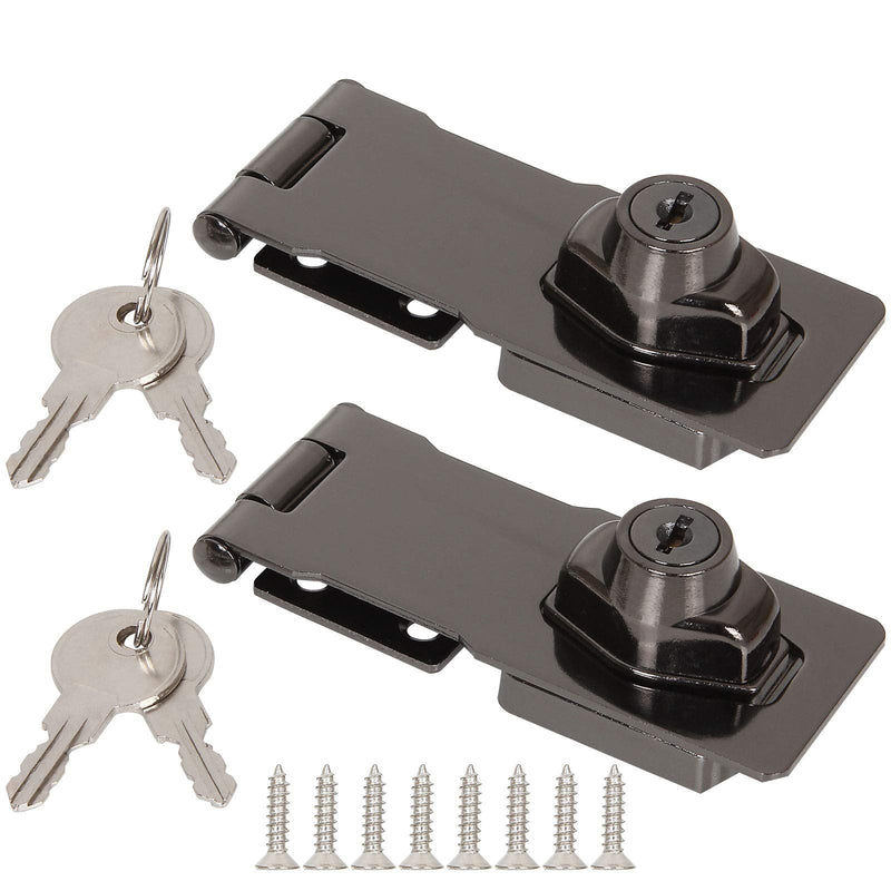 2 Pack 4 Inch Keyed Hasp Locks, Cabinet Knob Lock, Keyed Hasp Lock, Twist Knob Keyed Locking Hasp with Screws Keyed Different for Small Doors, Cabinets, Boxes, Trunks and More Black