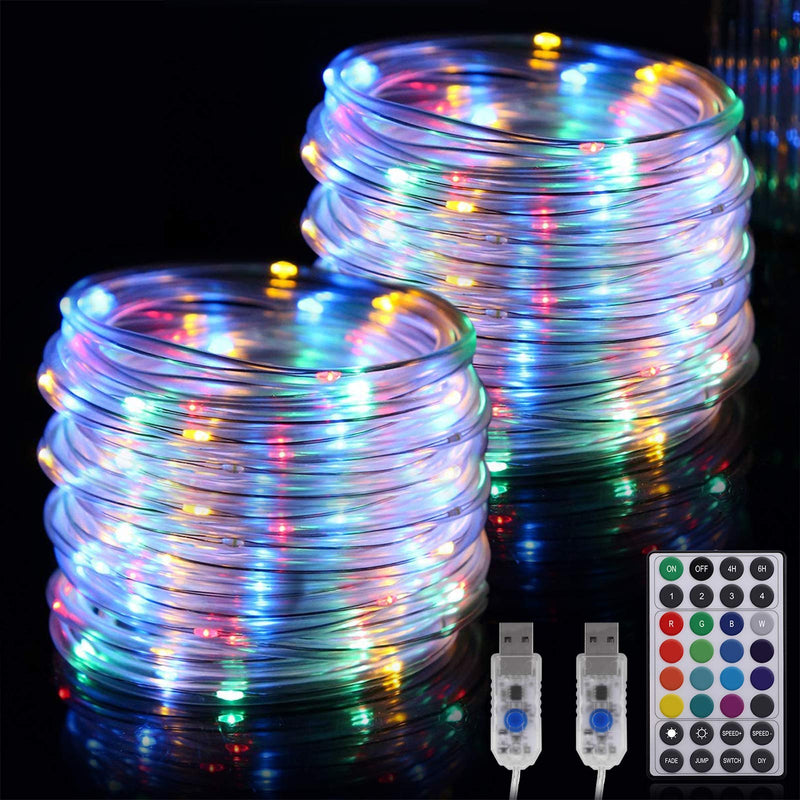[AUSTRALIA] - RundA Rope Lights, 2 Pack 33 FT 100 LEDs Fairy String Lights with Remote Control, 16 Colors Changing Brightness Adjustable String Lights for Outdoor Indoor Christmas Decorations Bedroom 