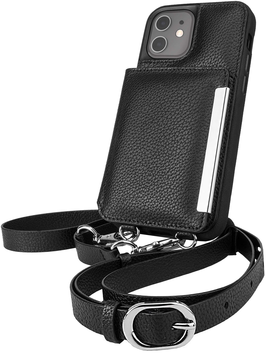 Smartish iPhone 12/12 Pro Crossbody Case for Women - Dancing Queen [Purse/Clutch with Detachable Strap & Card Holder] - Stiletto Black-Silver iPhone 12 / 12 Pro