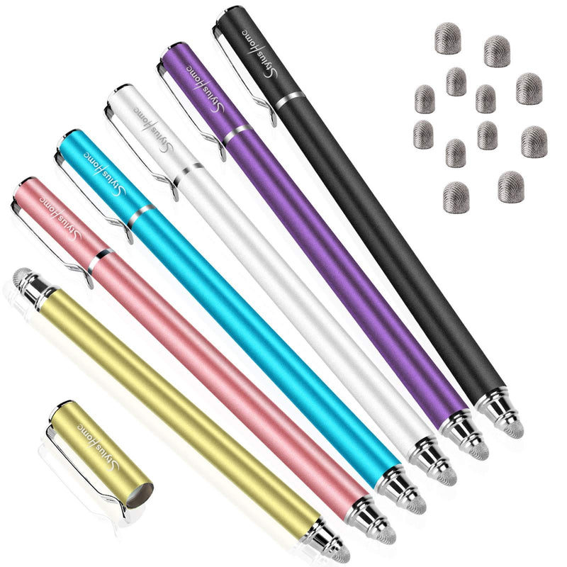Stylus Pens for Touch Screens (6 Pcs), Sensitivity 2 in 1 Fiber Tips Capacitive Stylus with 12 Extra Replaceable Tips for iPad iPhone Tablets Samsung Galaxy All Universal Touch Screen Devices