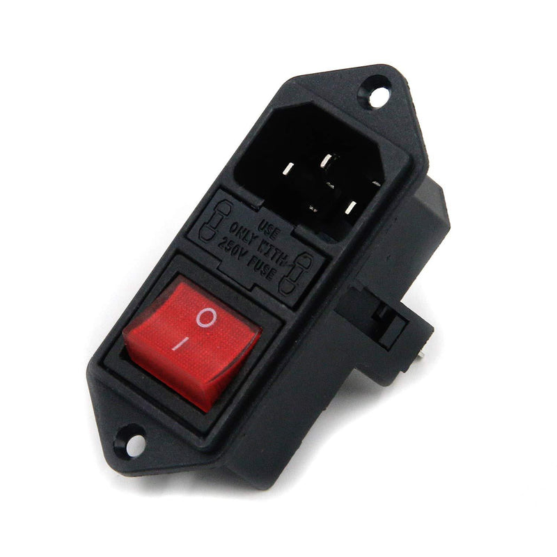 Semetall Inlet Module Plug 3 Pin IEC320 C14 Power Socket Inlet Module Plug 5A Fuse Switch Male Power Socket 10A 250V Rocker Switch (Red,Black) Black and Red