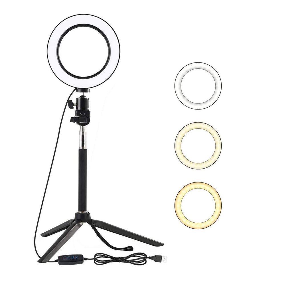 iFCOW Ring Camera Light for Video Conferencing Lighting Recording Photo Studio LED Ring Light Dimmable Phone Video Lamp with Tripod Selfie Stick Black