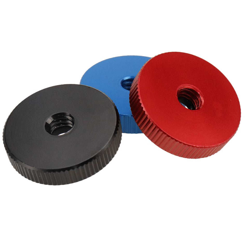Sscon 1/4'' -20 Female Thumb Wheel Lock Nut Adapter,Black,Blue,Red,Each Color 1PC,Pack of 3 Mix