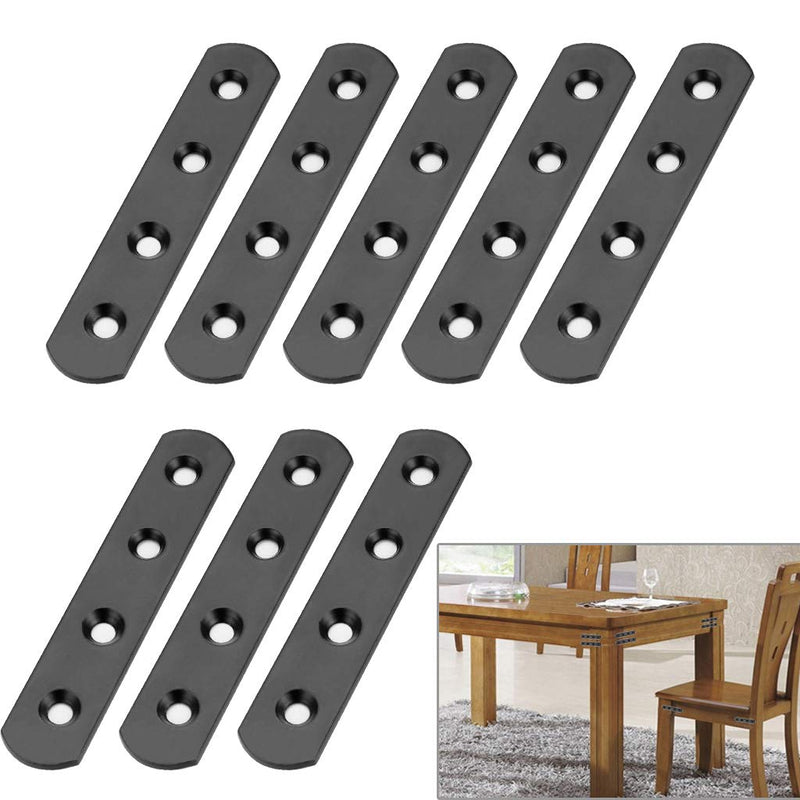 Sumnacon 4 Inch Stainless Steel Flat Plate - Heavy Duty Mending Plate Straight Corner Brace Brackets Connector Furniture Repair Fixing Joint with Screws, Black