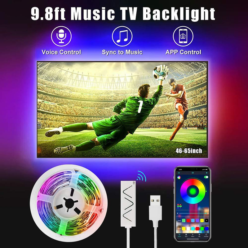 [AUSTRALIA] - TV Backlight Strip,Mindsky 9.8ft 46-60nch TV USB Led Strip Lights Bluetooth APP Controlled for TV PC Monitor Gaming Room 