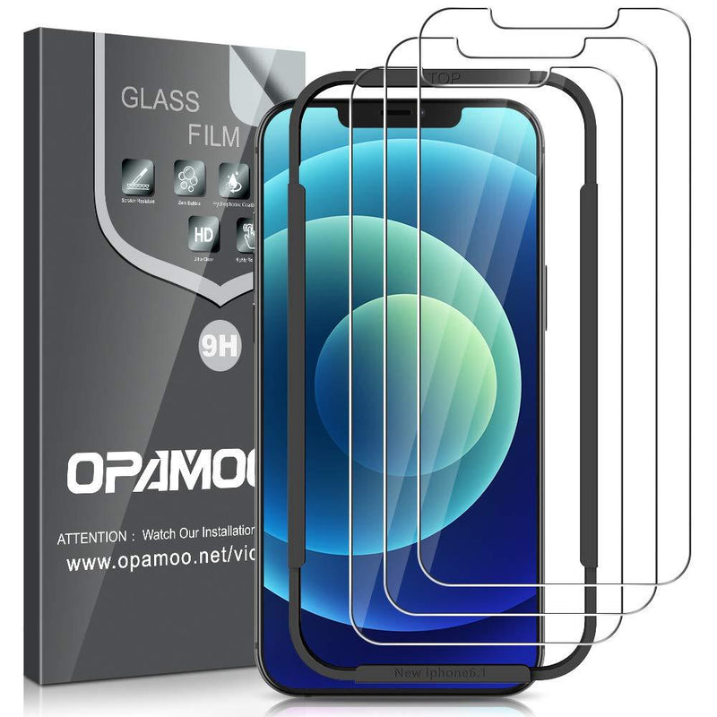 opamoo 3 Pack Screen Protector Compatible with iPhone 12/12 Pro Glass Screen Protector 6.1'' [Easy Installation Kit] Tempered Glass Film Compatible with iPhone 12/12 Pro, Anti Scratch, Bubble Free