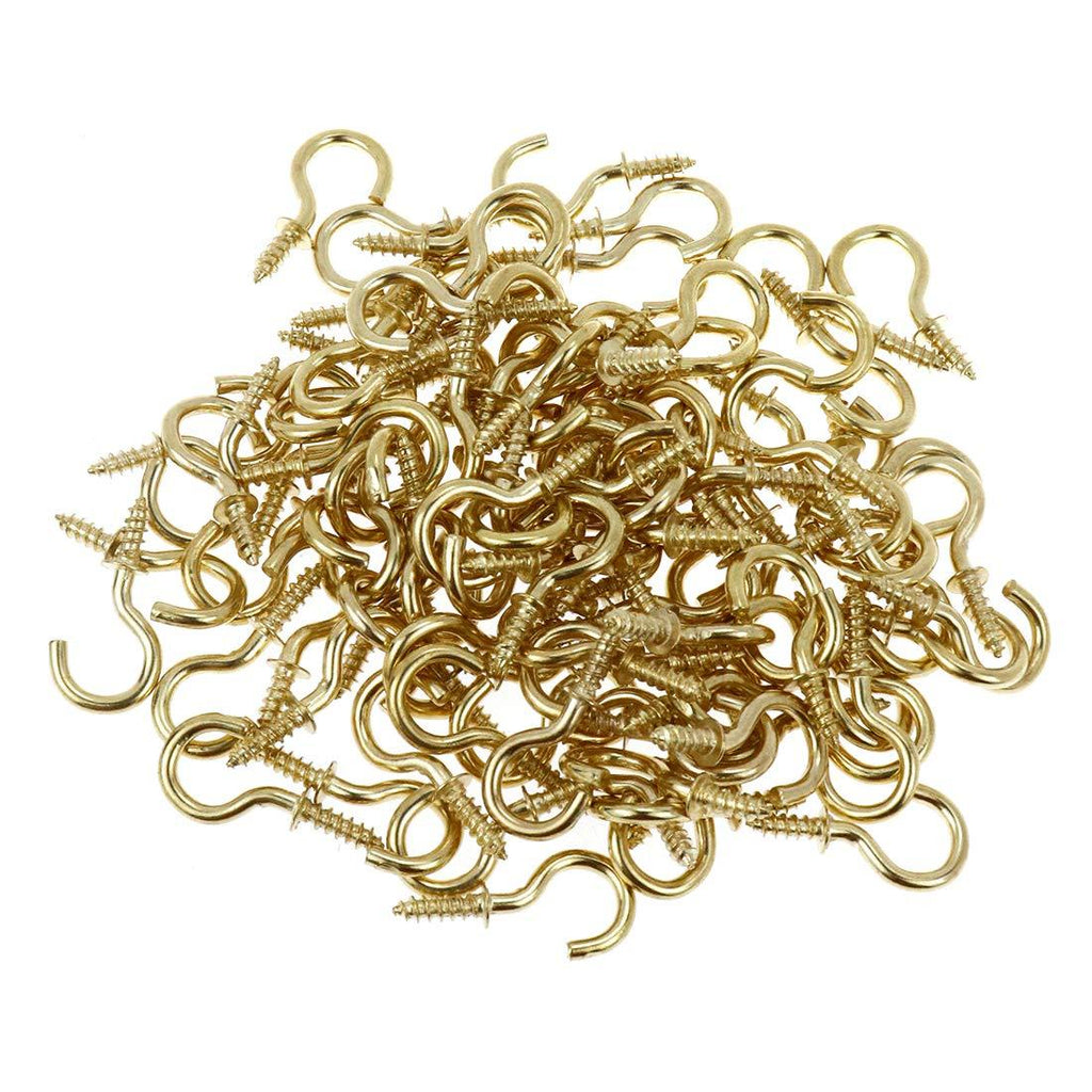 HONJIE 5/8" Brass-Plated Ceiling Screw Cup Hooks-100 pcs 5/8" 100P