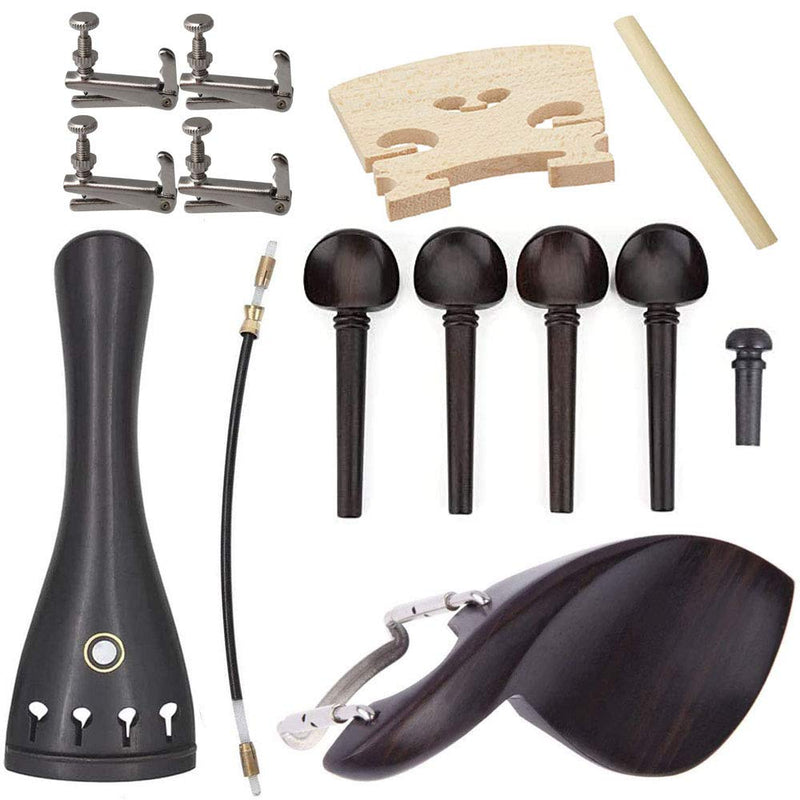 Jiayouy 15Pcs 4/4-3/4 Violin Accessories Kit with Tailpiece 4 Tuning Pegs Tail Gut 4 Fine Tuners Endpin Sound Post Bridge Chin Rest Replacement Parts Fisheye Pattern Ebony