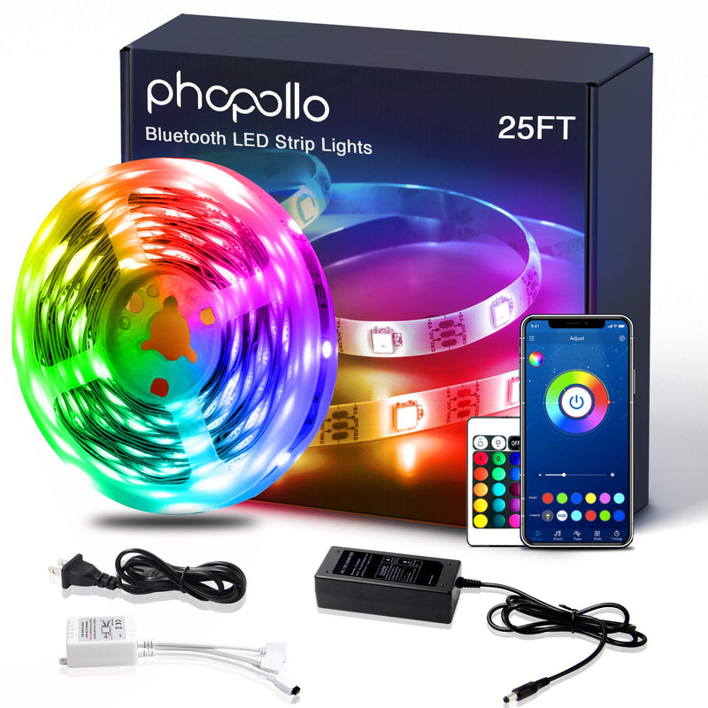 Led Lights Bluetooth Color Changing RGB Lighting 25ft Led Strip Lights Sync to Music with App Controller