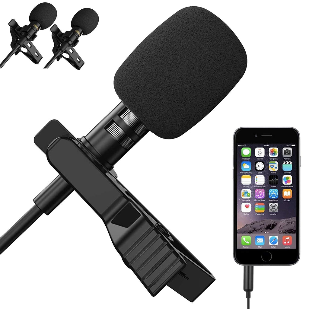 [AUSTRALIA] - Professional Lavalier Microphone, 2 Pack Lapel Microphone, Omnidirectional Mic with Easy Clip on System, Noise Reduction Lapel Mic for iPhone, Android, PC, Interview, YouTube, Recording 