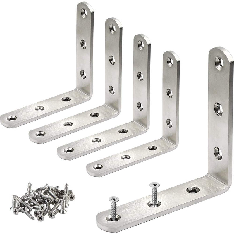 JUBEIJIA 5 Pcs Heavy Duty Stainless Steel Corner Braces 80 x 80 x 20mm L Shaped Corner Brackets 90 Degree Joint Right Angle Brackets for Wood with Screw