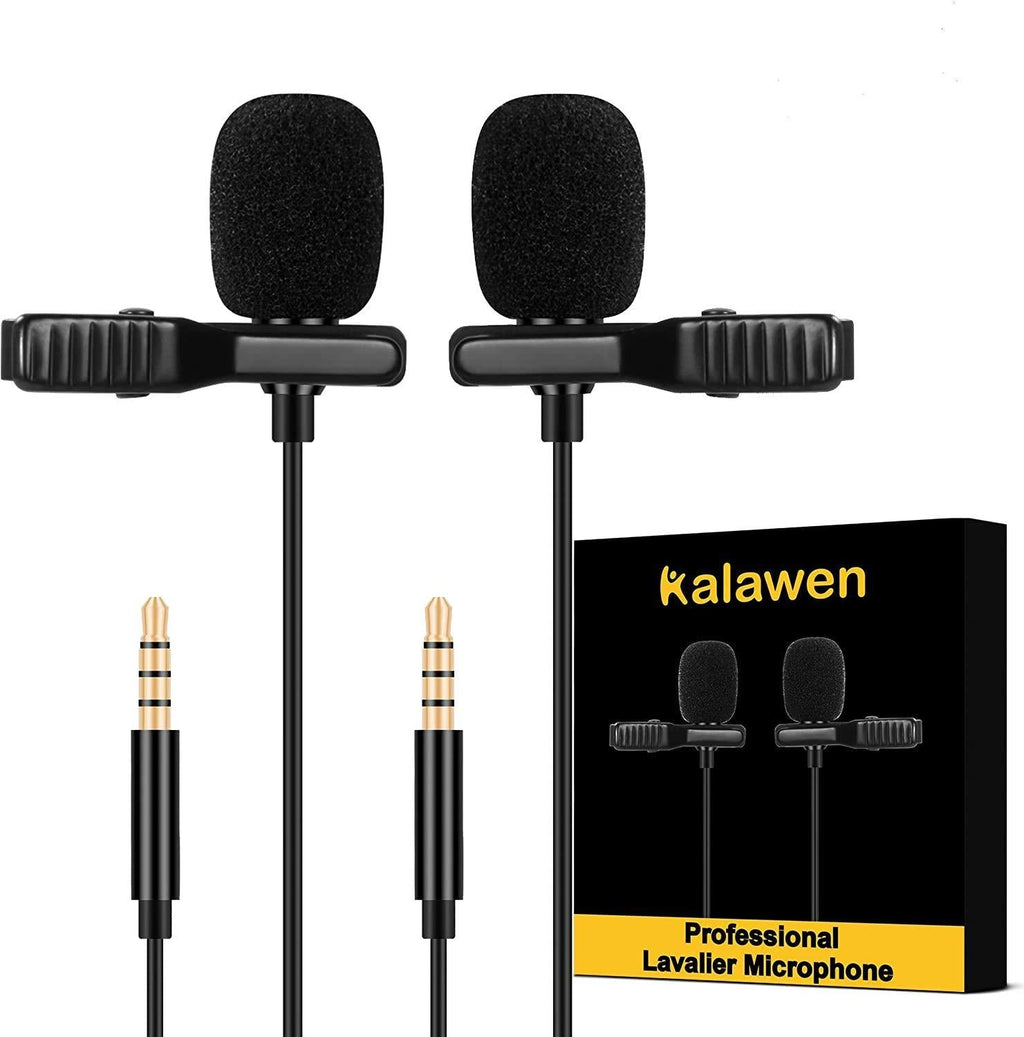 [AUSTRALIA] - Kalawen Lavalier Lapel Microphone 2 Pack, Professional Omnidirectional Condenser Mic for Android Smartphone,YouTube, Interview, Studio, Mini Microphone for YouTube Video Recording deep black 