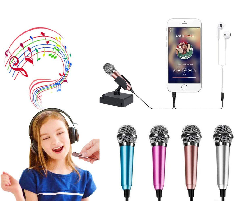 Mini microphone Mini portable vocal/instrument microphone mobile laptop notebook Apple iPhone Samsung Android (with stand) rose gold