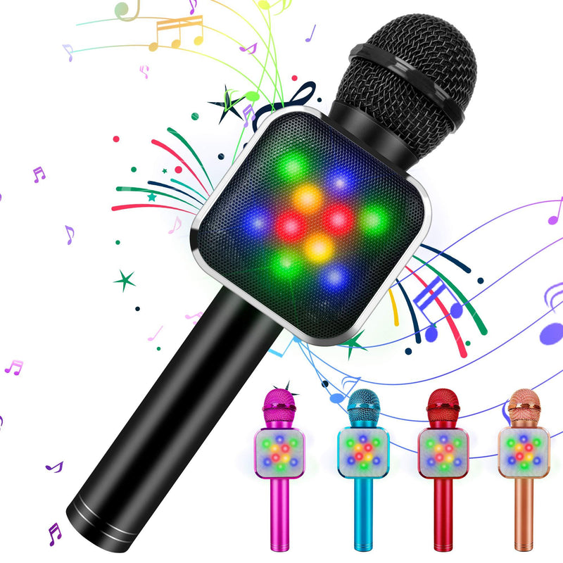 KIDWILL Wireless Bluetooth Karaoke Microphone 5 in 1 Handheld Karaoke Microphone with LED Lights, Portable Microphone for Kids Adults Birthday Party KTV Christmas (Black) Black