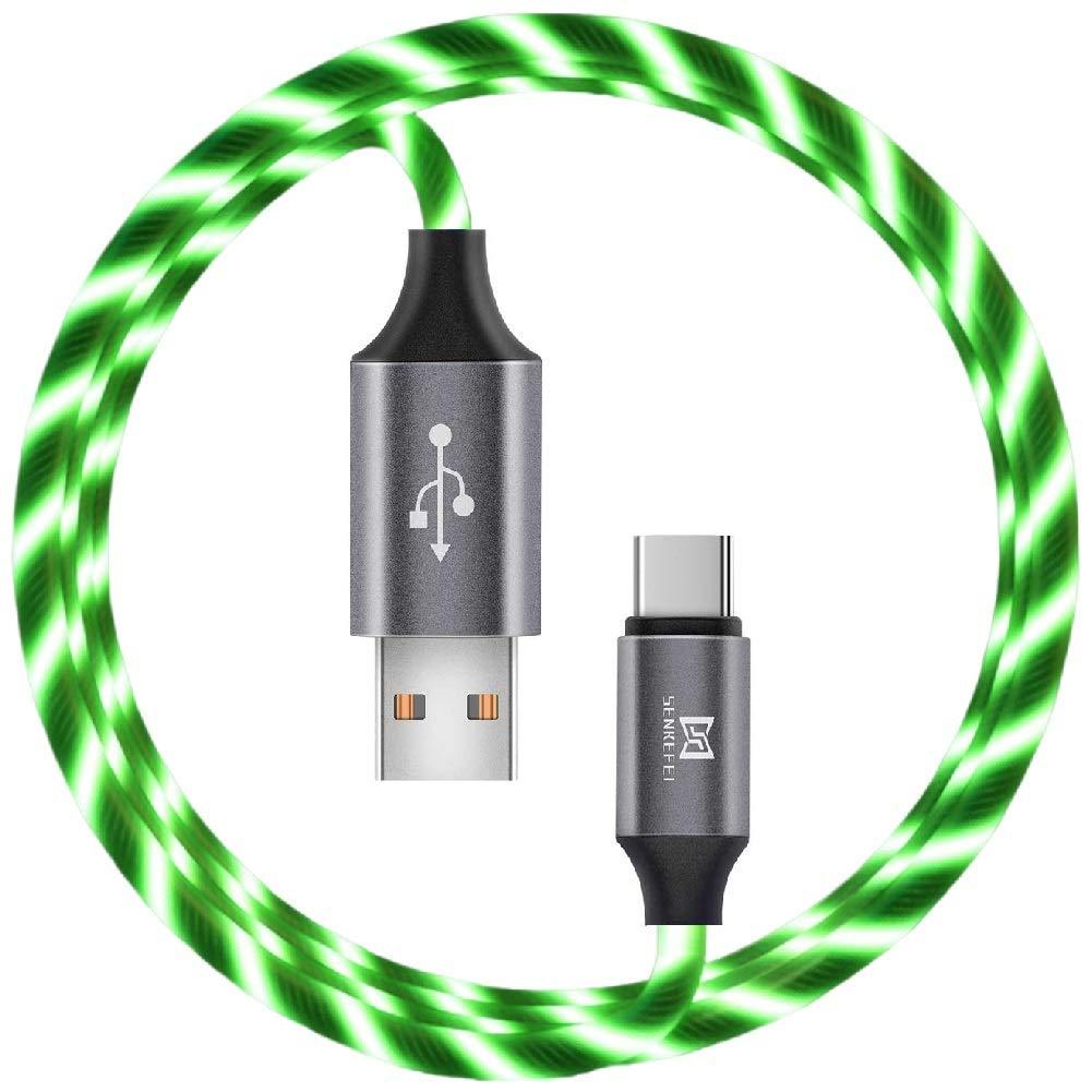 USB-C Type-C Charging Cable LED - 6FT 2.4A Light Up Visible Flowing USB-A to Type C Charger Cable (6FT, Green)