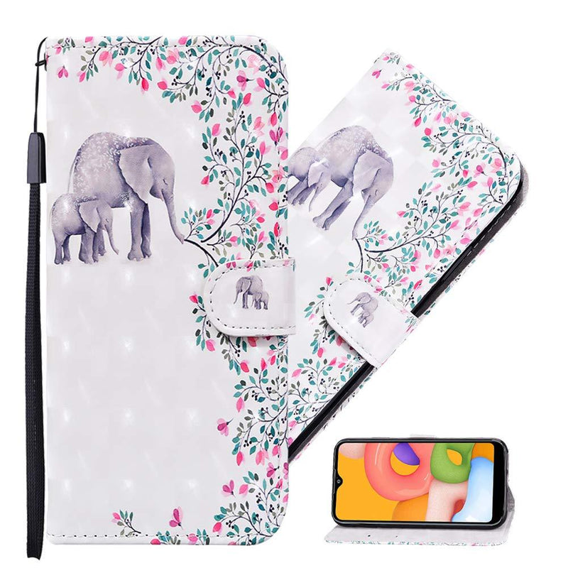 QIVSTAR Case Compatible for Samsung Galaxy A01 3D Design Soft PU Leather case Magnetic Wallet Full Body Protective Case with Stand Flip Folio Case for Samsung Galaxy A01 Flower Elephant CY2 CY2-1: Flower Elephant