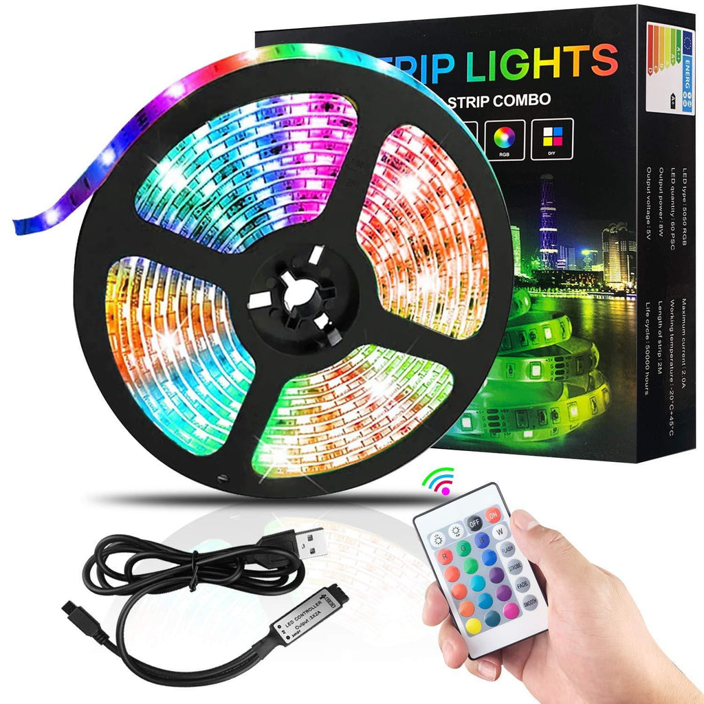 [AUSTRALIA] - LED Strip Lights, 6.56ft Color Changing LED Strip Lights, RGB Waterproof Lights Strip with 24 Keys Remote Controller for TV, Bedroom, Party and Home Decoration 