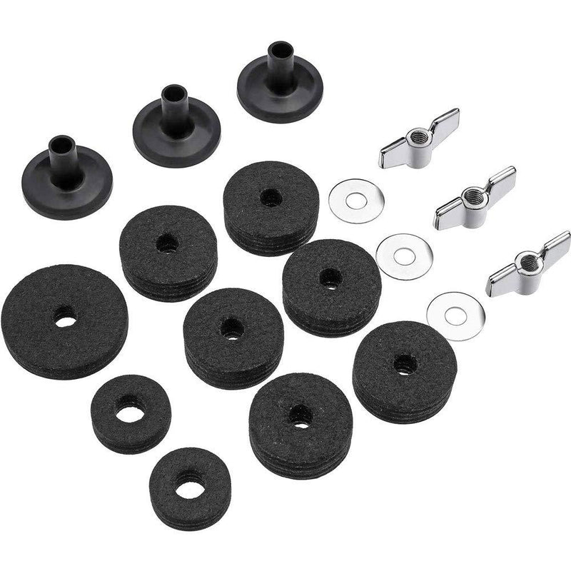 Tzong 18 Pcs Replacement Accessories Cymbal Felts Hi-Hat Clutch Felt Hi Hat Cup Felt Cymbal Sleeves with Base Wing Nuts and Cymbal Washer 18Pcs