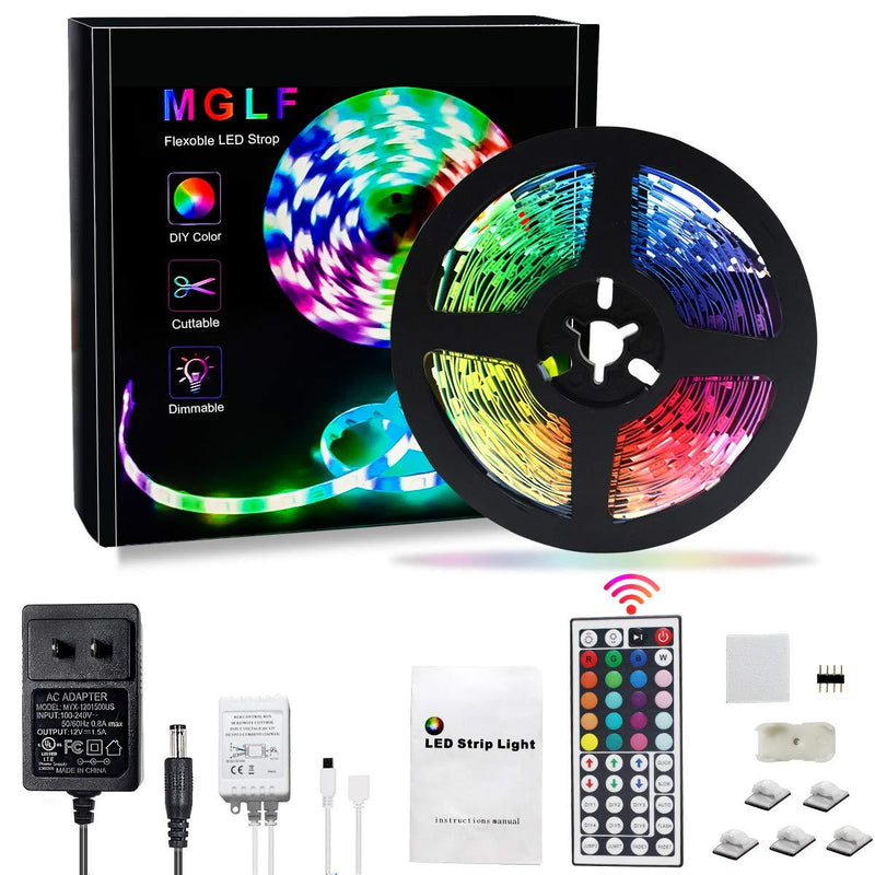 [AUSTRALIA] - LED Strip Lights 16.4ft, MGLF 5m Flexible led Strip Lights Color Changing 5050 RGB LED Light Strip with 44 Keys IR Remote Controller and 12V Adapter(UL) for Bedroom Kitchen TV Christmas (16.4FT) 