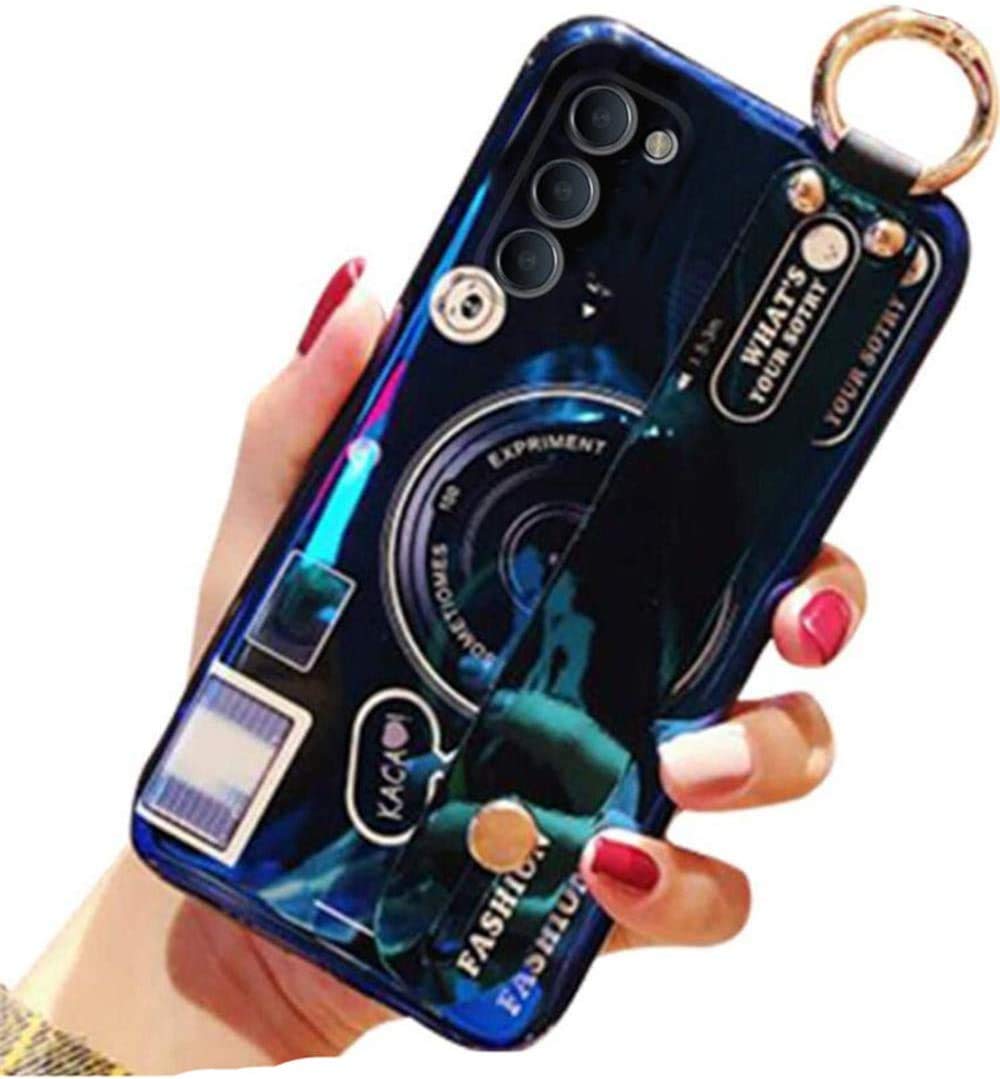 Aulzaju Case for Samsung Note 20 for Girls Women with Wrist Strap Stand Bling Holographic Cute Cartoon Camera Design with Ring Holder Kickstand Soft Sleek TPU Bumper Cover for Galaxy Note 20 Blue Samsung Galaxy Note 20