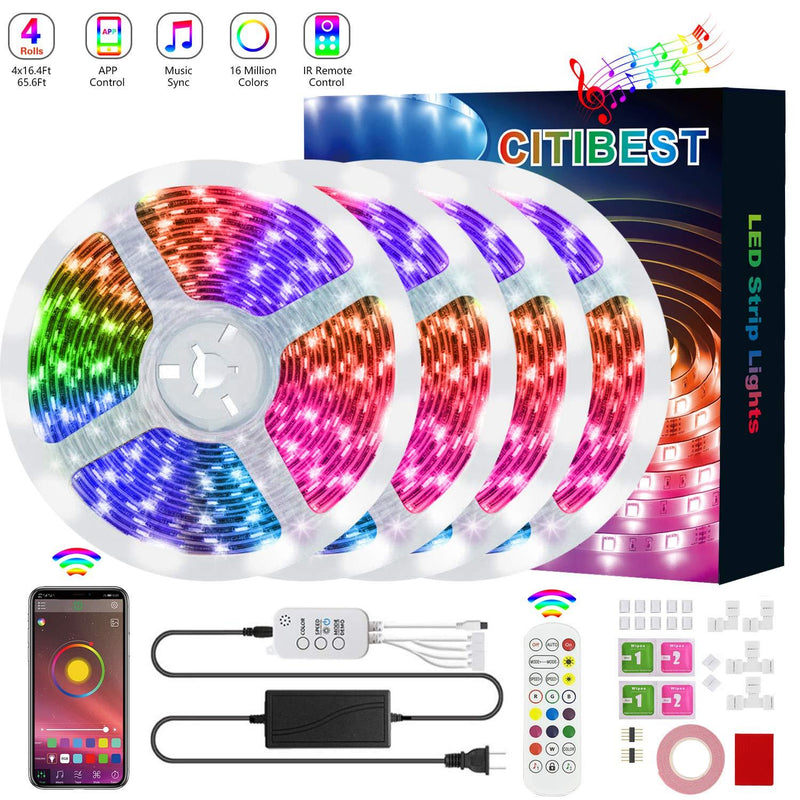 [AUSTRALIA] - 65.6Ft 5050 LED Strip Lights Home Decortaion,Led Tape Light Strips with Remote Control,Color Changing RGB Rope Light 16.4Ftx4 
