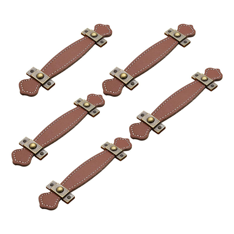 5 Pack Leather Drawer Pulls, Cabinet Knobs 6 Inch Handmade Leather Dresser Pull Handle for Wardrobe Door Furniture Replacement Brown
