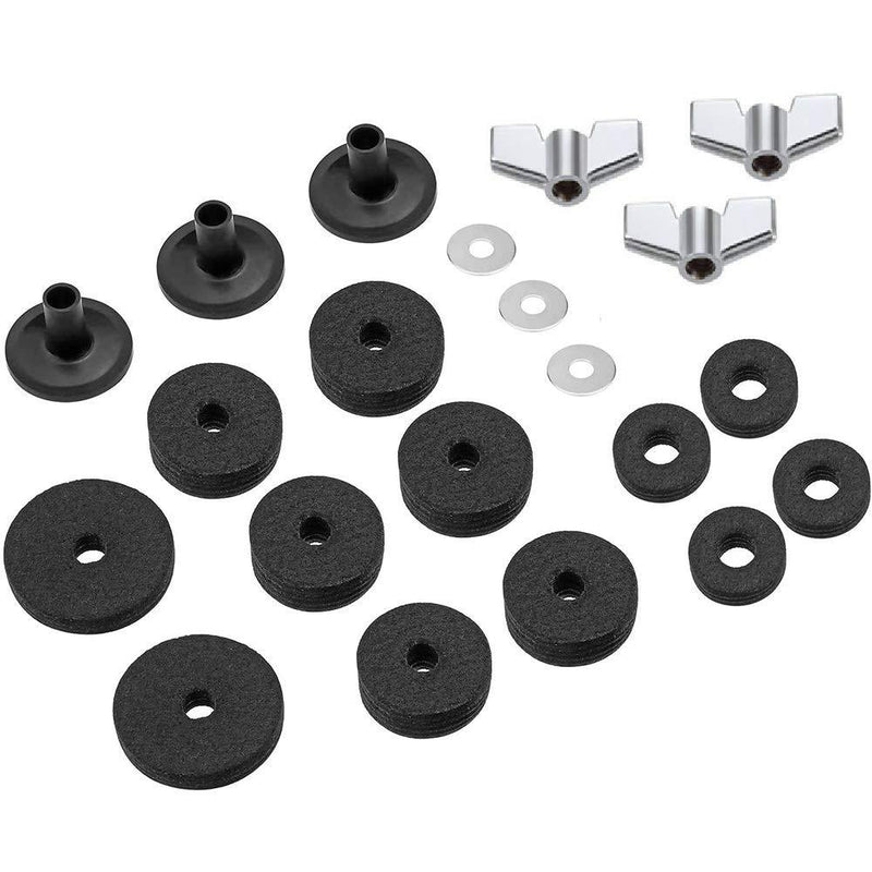 MUPOO 21PCS Cymbal Replacement Accessories, Cymbal Felts Hi-Hat Clutch Felt Hi Hat Cup, Cymbal Sleeves with Base Wing Nuts & Washer grey