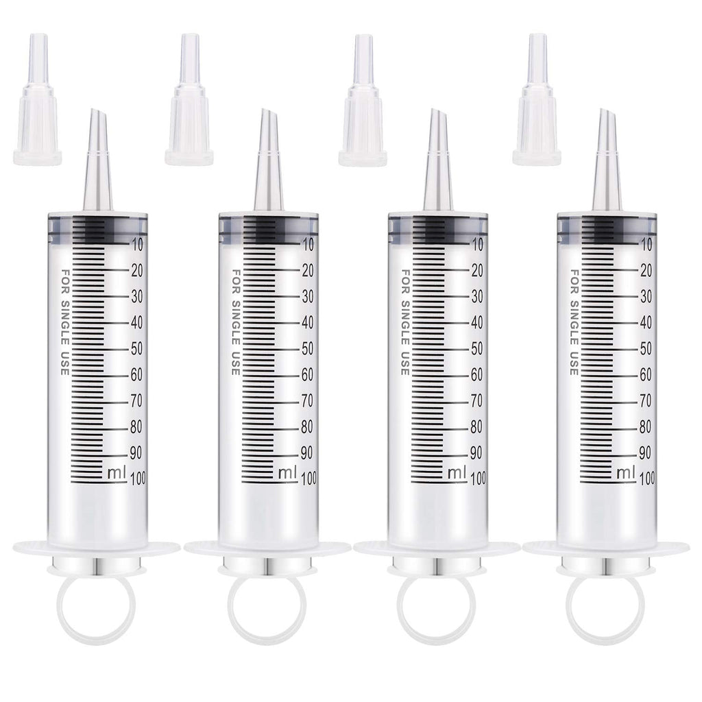 4 Pack 100ml Syringes, Large Plastic Garden Syringe, Dispensing Multiple Uses Measuring Syringe Tools for Scientific Labs, Watering, Refilling 100ml-4pack