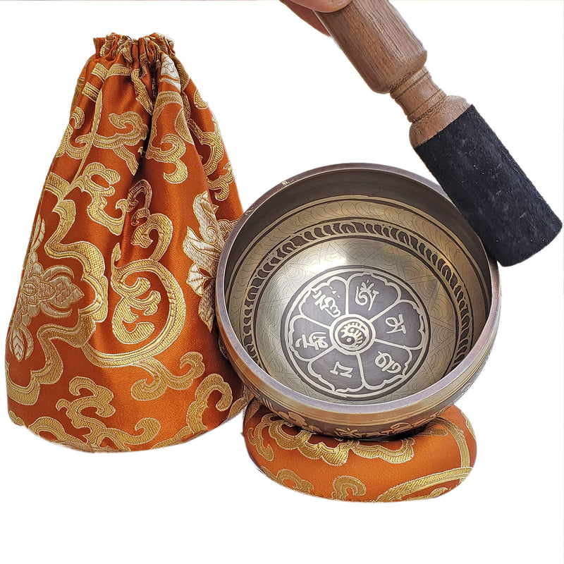 Khusi Handmade Tibetan singing bowl set, Beautiful hand Carved Piece of art, Best for Chakra healing, and Mindfulness, Idol gift spiritual gift.