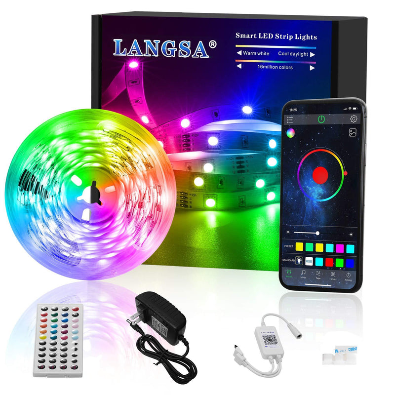 [AUSTRALIA] - LANGSA LED Strip Lights, APP Remote Control, RGBW Color Changing Rope Lights, Sync to Music, Stronger Adhesive Tape, LED Tape Lights for TV, Bedroom, Party, Holiday Decoration (16.4ft/5M)… Rgb (Red, Green, Blue) 16.4FT 