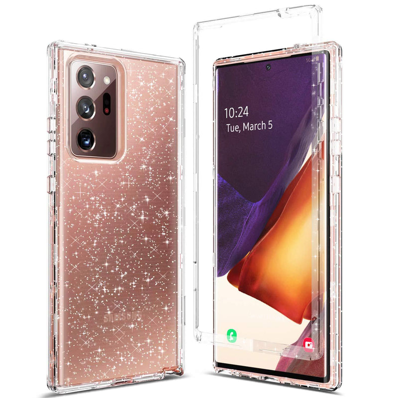 Coolwee Crystal Glitter Full Protective Case for Galaxy Note 20 Ultra 5G Heavy Duty Hybrid 3 in 1 Rugged Shockproof Women Girl Transparent for Samsung Galaxy Note 20 Ultra Shiny Clear Bling Sparkle Crystal Bling