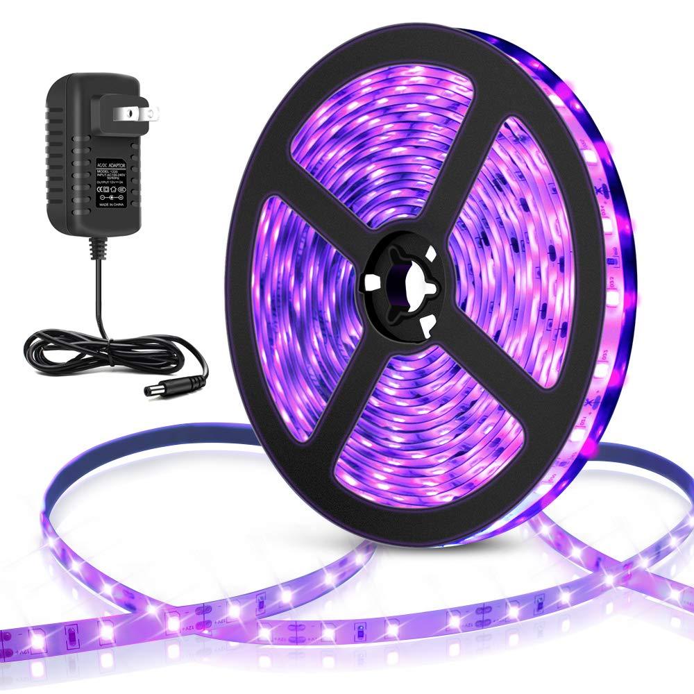 [AUSTRALIA] - 24W UV LED Strip Light Kit, 395nm-405nm Black Light, Non-Waterproof, 16.4FT 300LEDs Purple Lighting LED Strip with Power Supply for Grow Party, Fluorescent, UV Body Paint, UV Poster 
