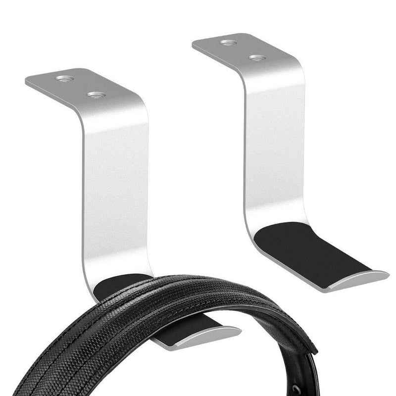 Geekria Headphone Hanger Aluminum Headset Holder, Headphone Stand Hanger Wall Mount, Gaming Headset Headphone Hook Holder Under Desk for All Headphones Size (2pcs Z Silver)