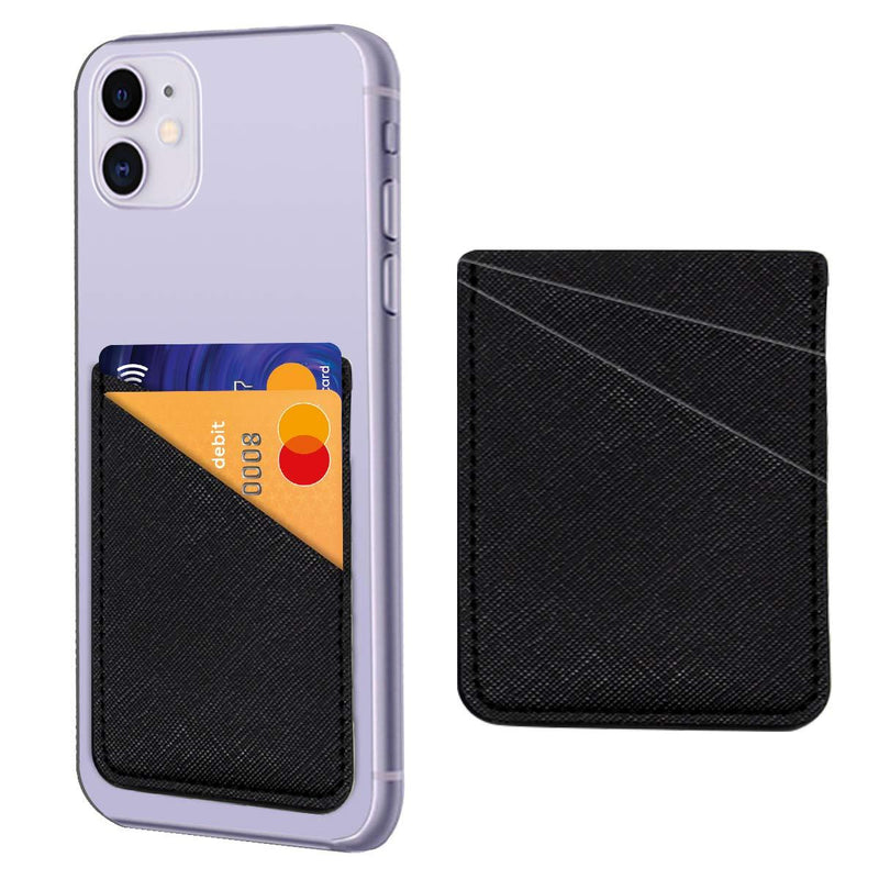 Phone Pocket Wallet Card Holder Stick on Leather Adhesive Sticker for Back of Cell Phone(Black) Black