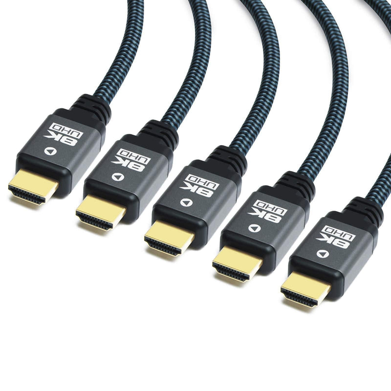8K HDMI Cable 10ft (5 Pack) High Speed 48Gbps HDMI 2.1 Cord, Durable Nylon Braided, Supports 8K@60Hz, 4K@120Hz, 10K, 2K, HD, 3D, Dynamic HDR, HDCP 2.2, 4:4:4, eARC, 100% Real 8K Quality (10ft, 5 Pack) 10ft (5 Pack)