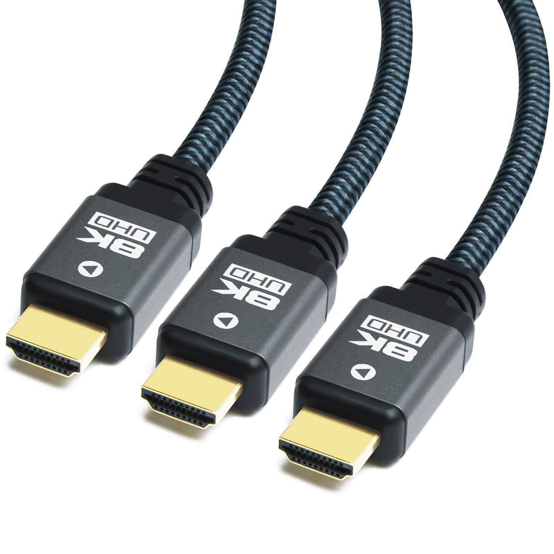 8K HDMI Cable 10ft (3 Pack) High Speed 48Gbps HDMI 2.1 Cord, Durable Nylon Braided, Supports 8K@60Hz, 4K@120Hz, 10K, 2K, HD, 3D, Dynamic HDR, HDCP 2.2, 4:4:4, eARC, 100% Real 8K Quality (10ft, 3 Pack) 10ft (3 Pack)
