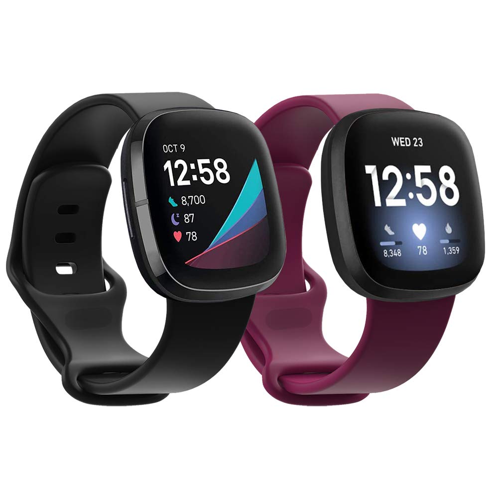 FAKIDOM 2-Pack Sense Bands Compatible for Fitbit Versa 3 & Fitbit Sense for Women Men, Soft TPU Sports Strap Replacement Wristband Accessories for Fitbit Versa 3/Sense Watch