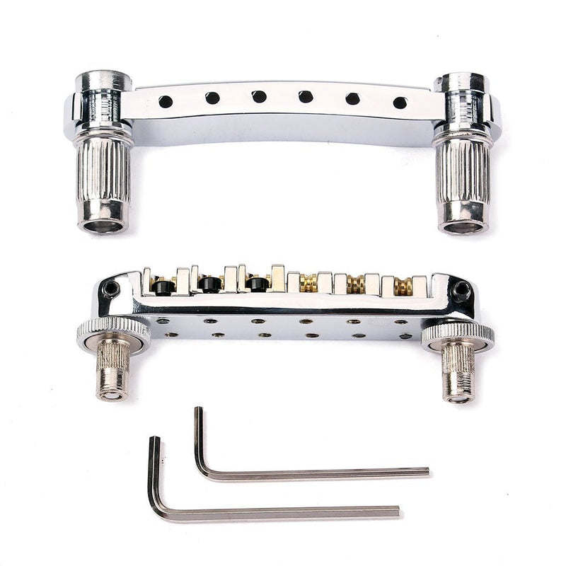 Alnicov Brass Roller Saddle Tune-O-Matic LP Guitar Bridge & Tailpiece Set Chrome