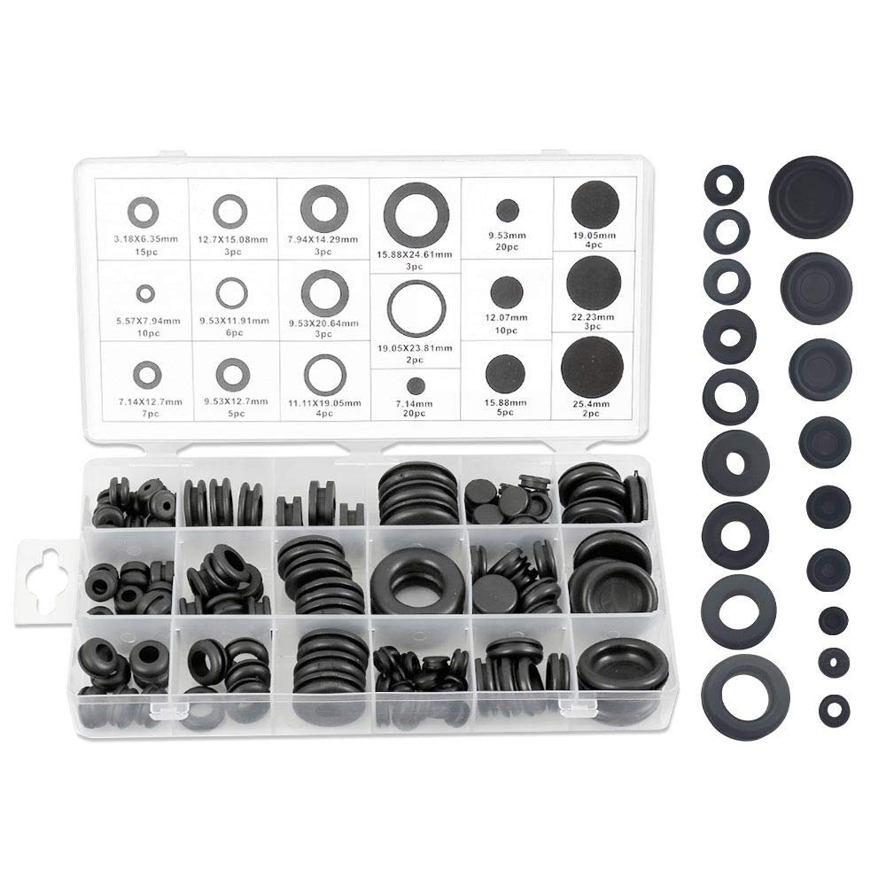 Rubber Grommet Kit 125pcs Firewall Hole Plug Assortment Set 18 Sizes Electrical Wire Gasket Kit with Organizer Case for Cables Drilling Automotive Plumbing Repair