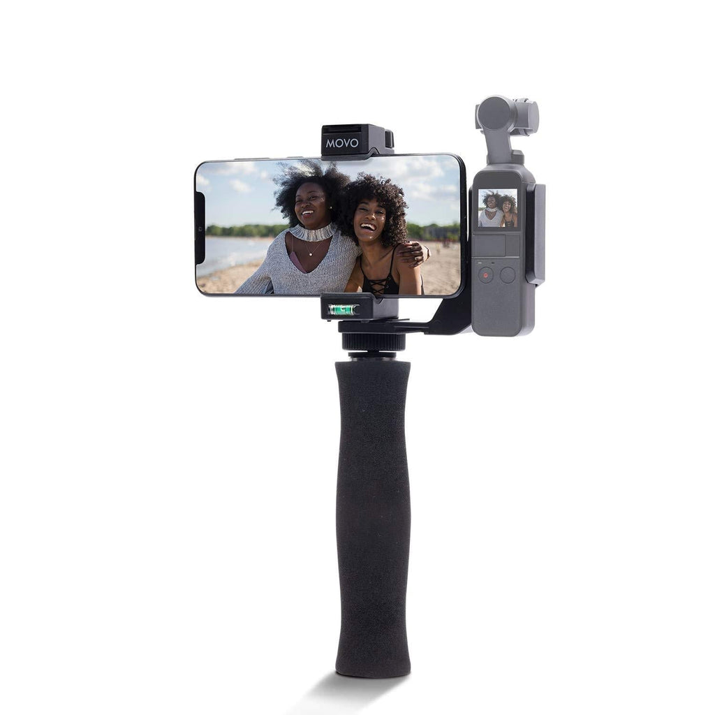 Movo Video Rig Compatible with The DJI OSMO Pocket 1, 2 - Includes Universal Smartphone Mount, Grip Handle, and 2 Cold Shoes for Mounting Microphone, Light - OSMO Pocket Microphone and Video Rig