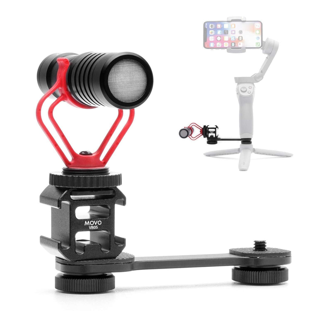Movo Microphone and Motorized Gimbal Extension Bundle - Includes The Movo VXR10 Shotgun Mic and Triple Shoe Extension Video Mounting Bracket