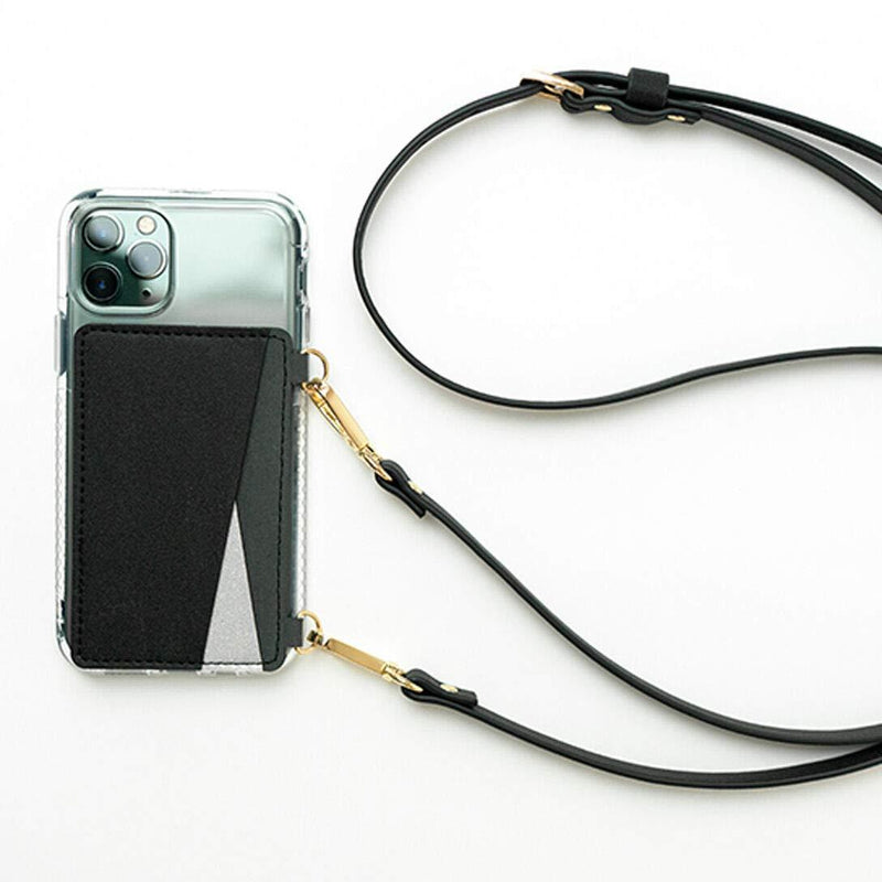 Moxyo - Crossbody Phone Wallet Strap, Stick on Wallet and Strap (Black) Black