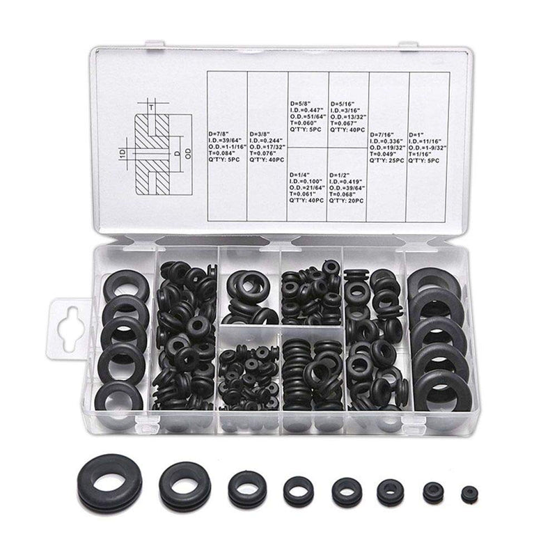 Rubber Grommet Kit 180pcs Electrical Wire Gasket Assortment Set with Organizer Case 8 Sizes for Cables Drilling Automotive Plumbing Repair
