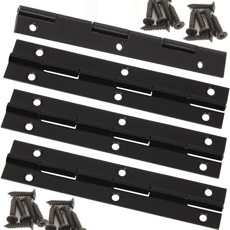 4 PCS 6 Inch Black Stainless Steel Piano Hinge, Heavy Duty Continuous Hinge, Heavy Duty Polished Stainless Piano Hinges for Piano Boat Cabinets Storage Box, 0.6 Inch Thickness