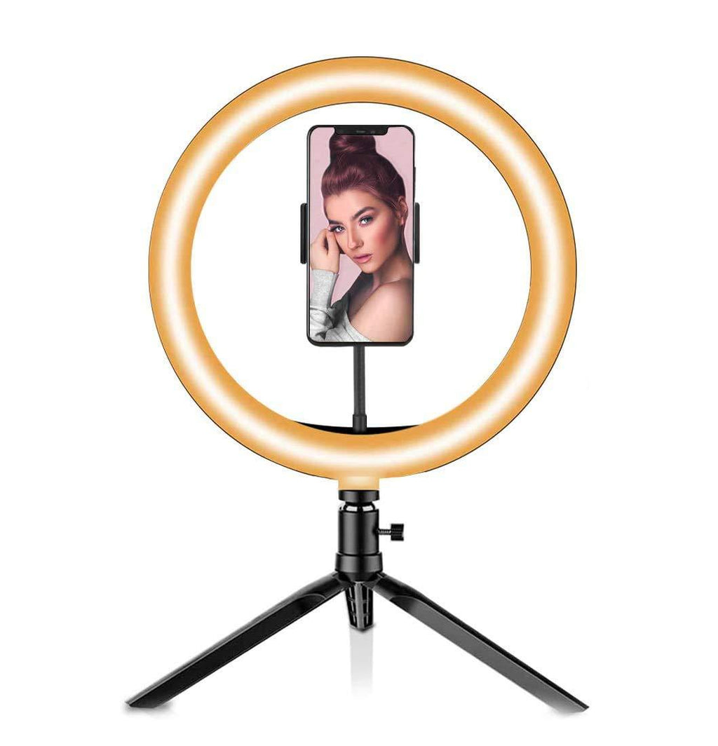 10" LED Selfie Ring Light with Tripod Stand & Phone Holder and Remote Control 5500K 120 Bulbs Dimmable Beauty Ringlight,Shooting with 3 Light Modes & 10 Brightness Level for YouTube/Live Stream/Makeup Grey