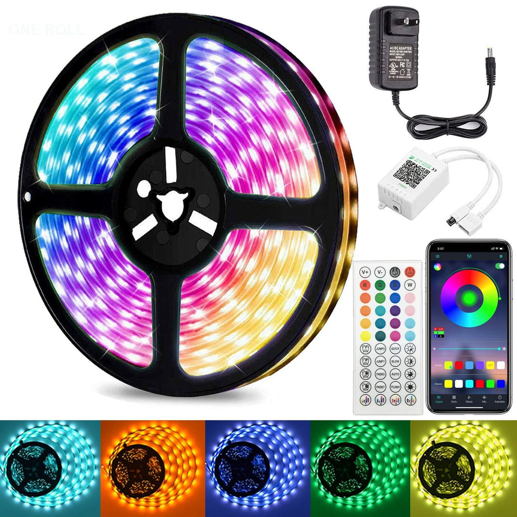 Zawino LED Strip Lights 40ft for Bedroom, Bluetooth RGB LED Light Strips with Remote, Music Synch, One Roll, 24V Dimmable Color Changing Tape with 5050 LED, Colored Strip Lighting for Home Decoration App Control 41ft