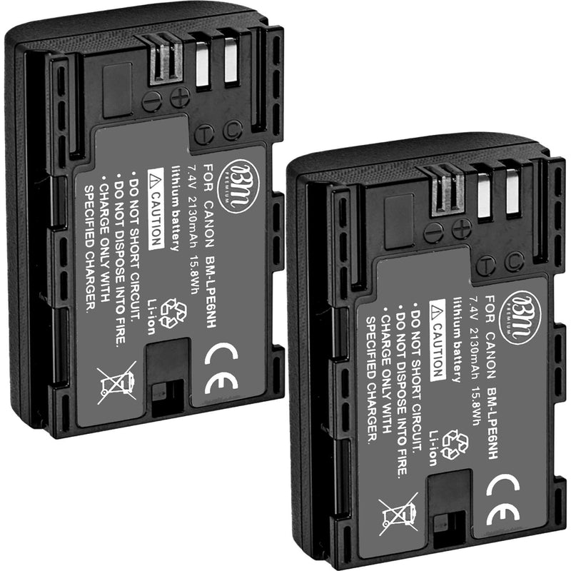 BM Premium 2 Pack of LP-E6NH High Capacity Batteries for Canon EOS R, EOS R5, EOS R6, EOS 90D, EOS 60D, EOS 70D EOS 80D EOS 5D III EOS 5D IV EOS 5Ds, EOS 6D, EOS 6D II, EOS 7D, EOS 7D Mark II Cameras