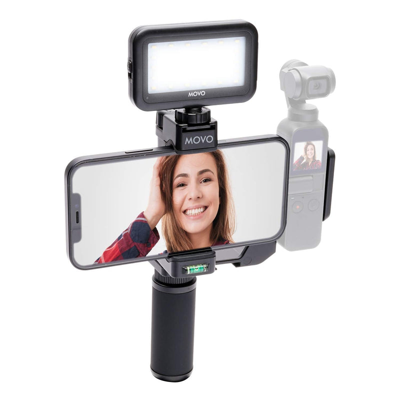Movo OPR-50GL Video Rig Compatible with The DJI OSMO Pocket - Includes Universal Smartphone Mount, Grip Handle, and LED Video Light - OSMO and Smartphone Video Rig with High Power LED Light Bundle