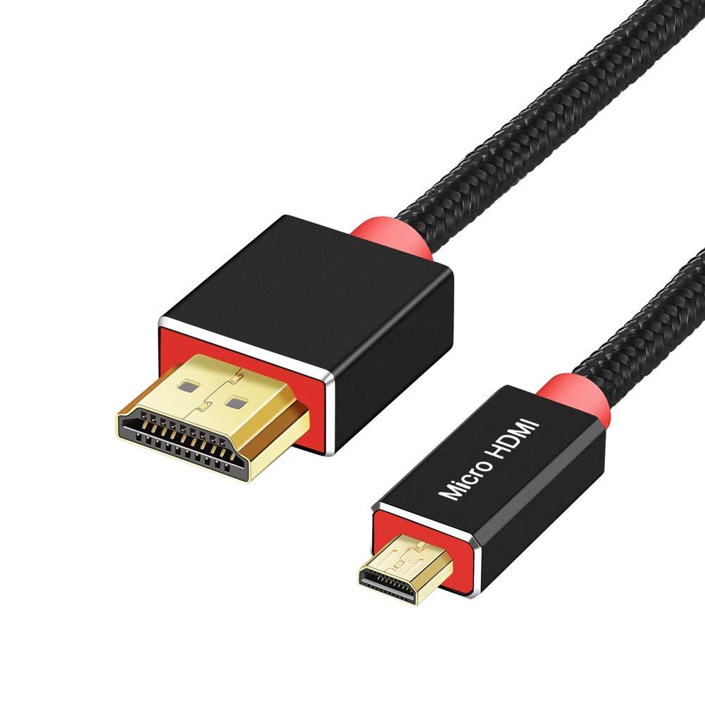 SHULIANCABLE Micro HDMI to HDMI Adapter Cable, High Speed Micro HDMI Cable Support 4K 60Hz Resolution and Audio Return Channel (6Ft/2m) 6Ft/2m